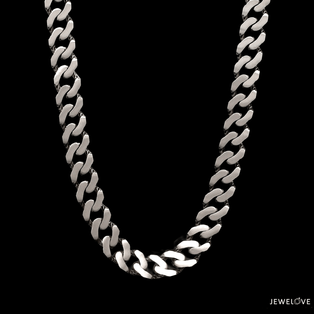 Jewelove™ Chains 7.75mm Platinum Heavy Double Side Hi-Polish & Matte Finish Chain for Men JL PT CH 1227