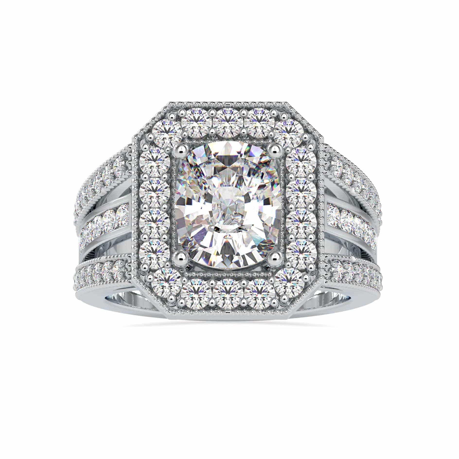 Jewelove™ Rings VS I / Women's Band only 70-Poiinter Oval Cut Solitaire Halo Diamond Spilt Shank Designer Platinum Ring JL PT 0091-B