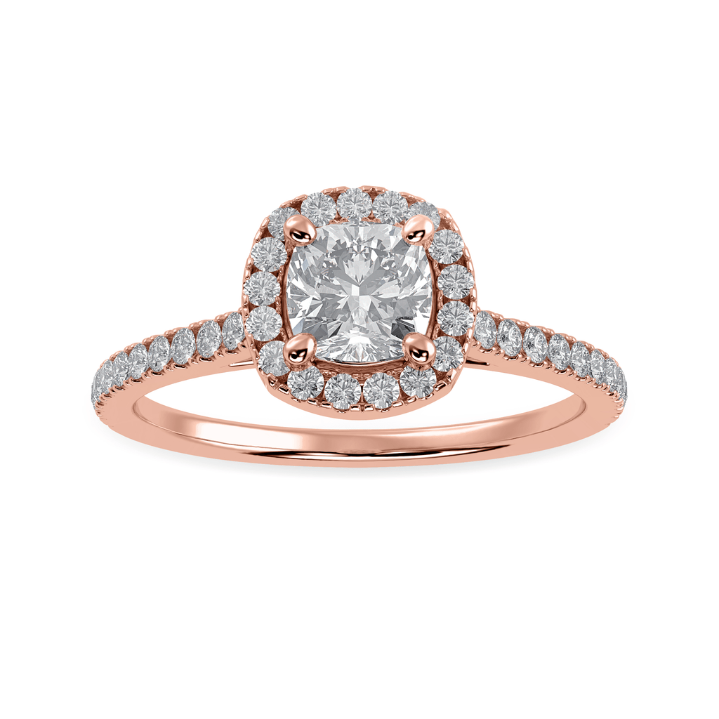 Jewelove™ Rings Women's Band only / VVS GH 70-Pointer Cushion Cut Solitaire Halo Diamond Shank 18K Rose Gold Ring JL AU 1287R-B