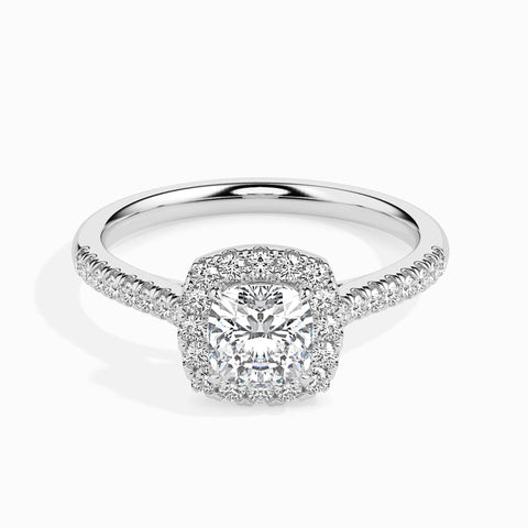 1 to 5 Carat Cushion Cut Lab Grown Solitaire Halo Diamond Shank Platinum Engagement Ring JL PT LG 19033