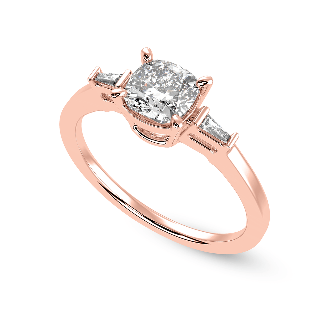 Jewelove™ Rings Women's Band only / VVS GH 70-Pointer Cushion Cut Solitaire with Baguette Diamond Accents 18K Rose Gold Ring JL AU 1223R-B