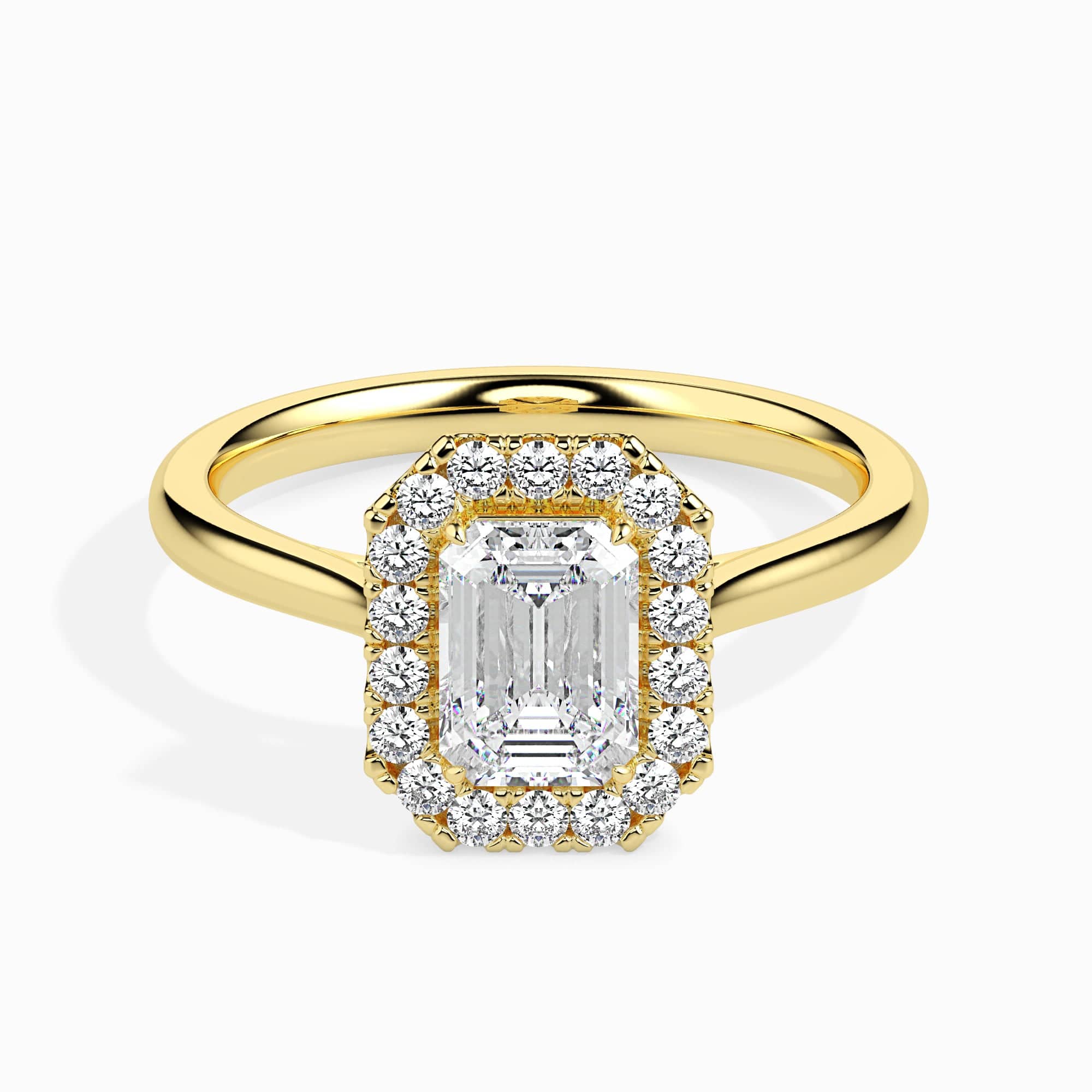 Jewelove™ Rings Women's Band only / VVS E 70-Pointer Emerald Cut Solitaire Halo Diamond 18K Yellow Gold Ring JL AU 19025Y-B