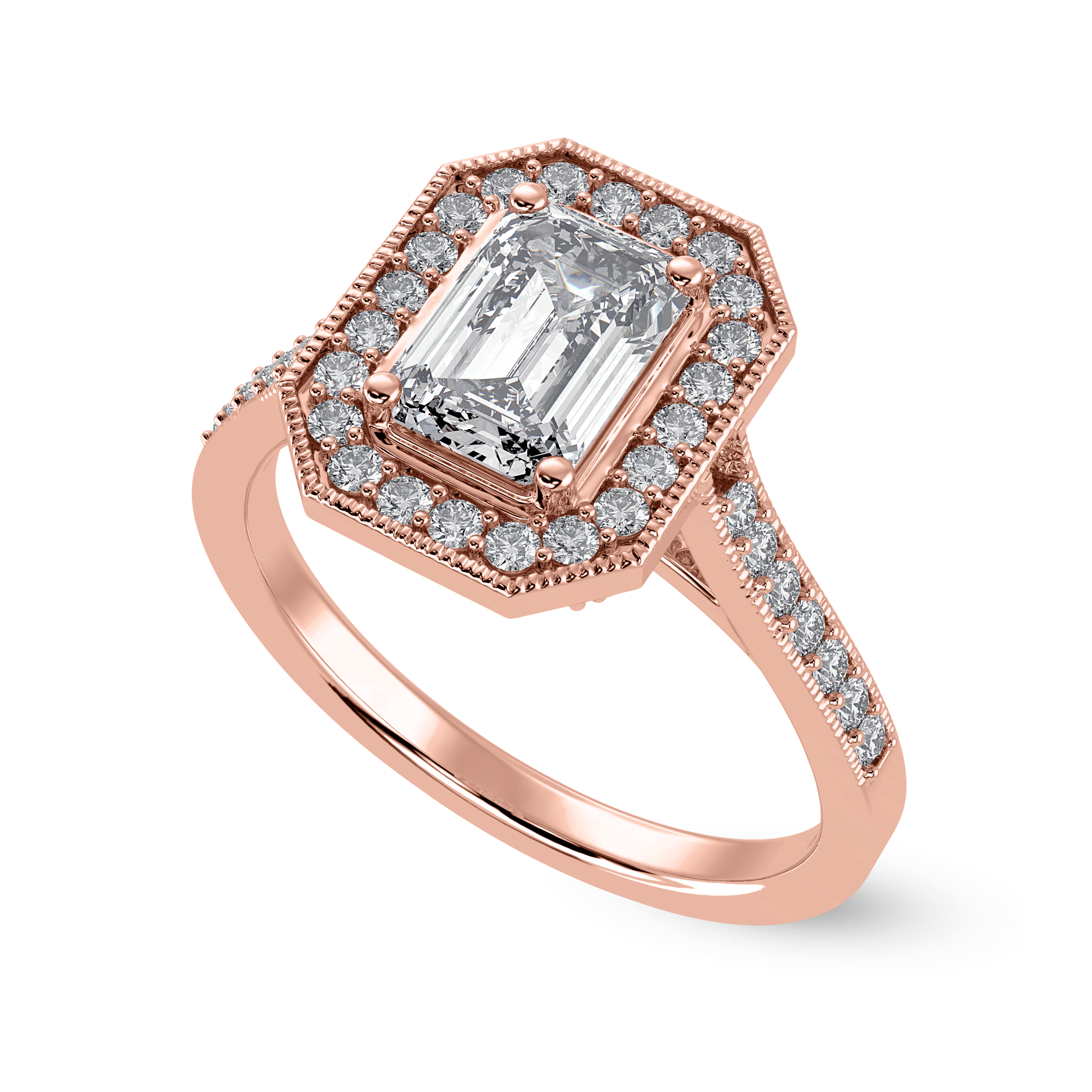 Jewelove™ Rings Women's Band only / VVS E 70-Pointer Emerald Cut Solitaire Halo Diamond Shank 18K Rose Gold Ring JL AU 1304R-B