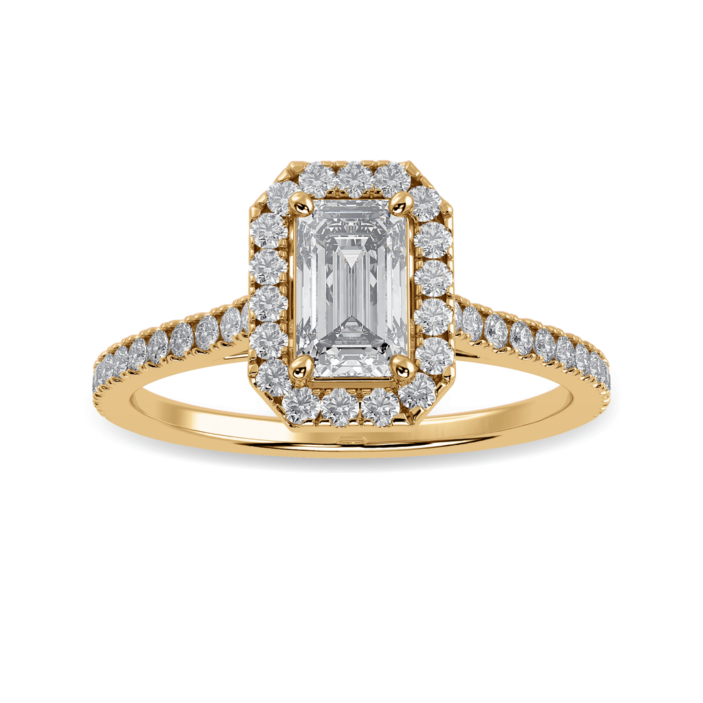 Jewelove™ Rings Women's Band only / VVS E 70-Pointer Emerald Cut Solitaire Halo Diamond Shank 18K Yellow Gold Ring JL AU 1288Y-B