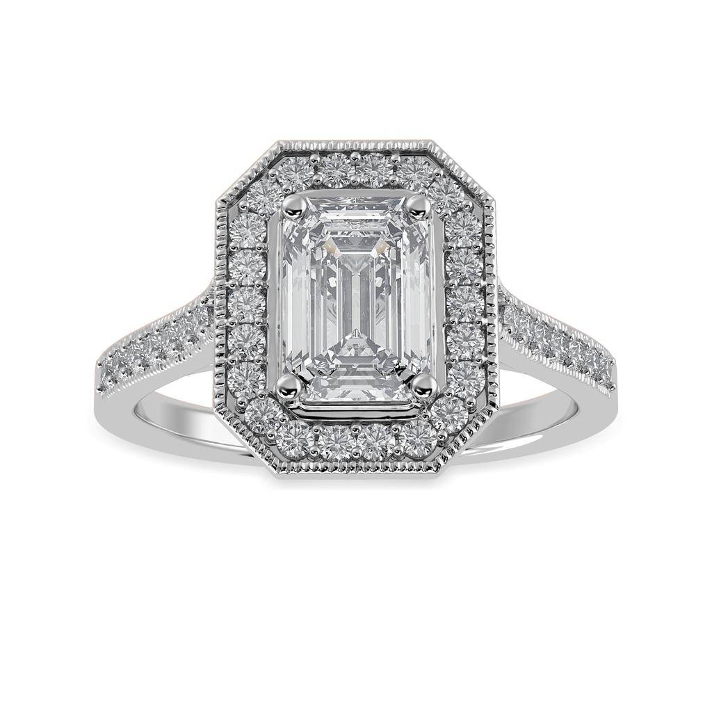 Jewelove™ Rings E VVS / Women's Band only 70-Pointer Emerald Cut Solitaire Halo Diamond Shank Platinum Ring JL PT 1304-B