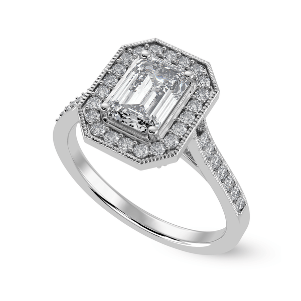 Jewelove™ Rings E VVS / Women's Band only 70-Pointer Emerald Cut Solitaire Halo Diamond Shank Platinum Ring JL PT 1304-B