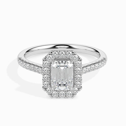 1 to 5 Carat Emerald Cut Lab Grown Solitaire Halo Diamond Shank Platinum Ring JL PT LG 19035