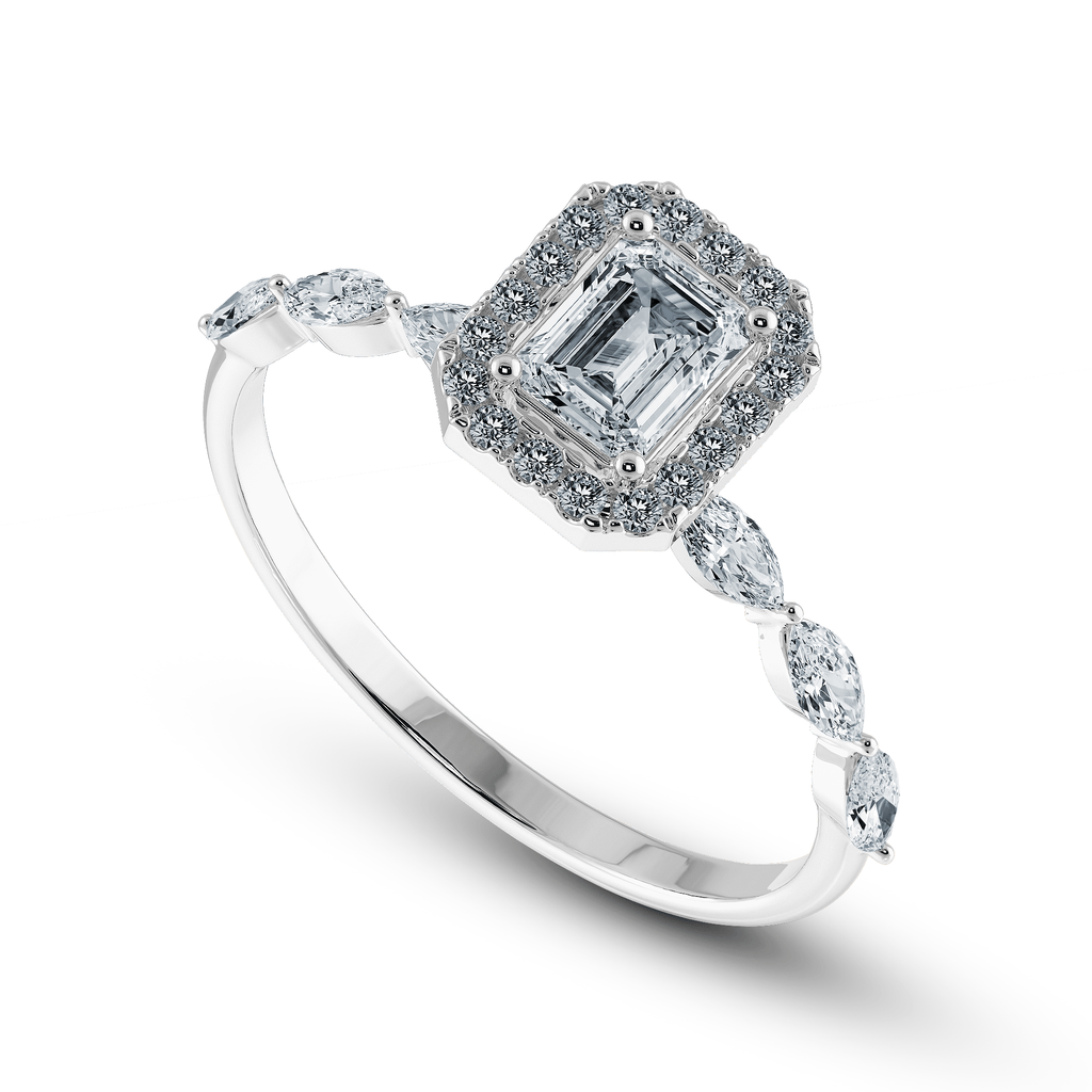 Jewelove™ Rings E VVS / Women's Band only 70-Pointer Emerald Cut Solitaire Halo Diamonds with Pear Cut Diamonds Platinum Ring JL PT 1272-B