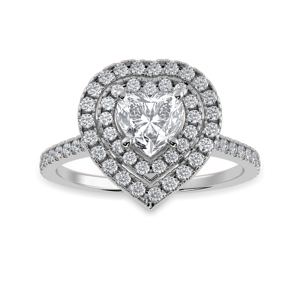 Jewelove™ Rings I VS / Women's Band only 70-Pointer Heart Cut Solitaire Double Halo Diamond Shank Platinum Ring JL PT 1297-B