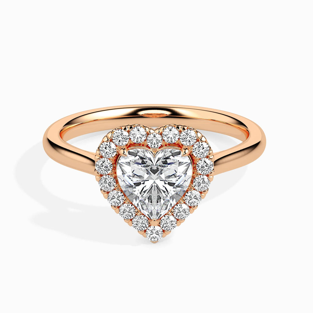 Jewelove™ Rings Women's Band only / VS I 70-Pointer Heart Cut Solitaire Halo Diamond 18K Rose Gold Ring JL AU 19028R-B