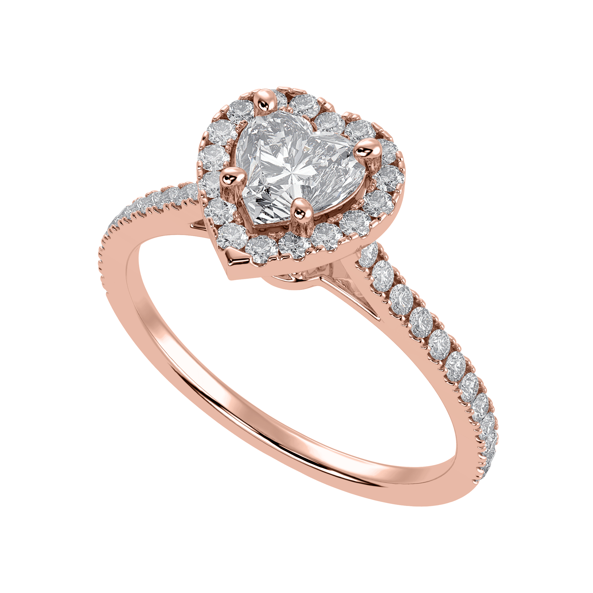 Jewelove™ Rings Women's Band only / VS I 70-Pointer Heart Cut Solitaire Halo Diamond Shank 18K Rose Gold Ring JL AU 1289R-B