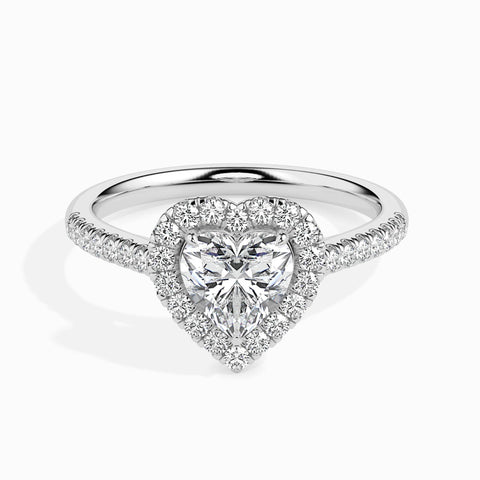 1 to 5 Carat Heart Cut Lab Grown Solitaire Halo Diamond Shank Platinum Ring JL PT LG 19038