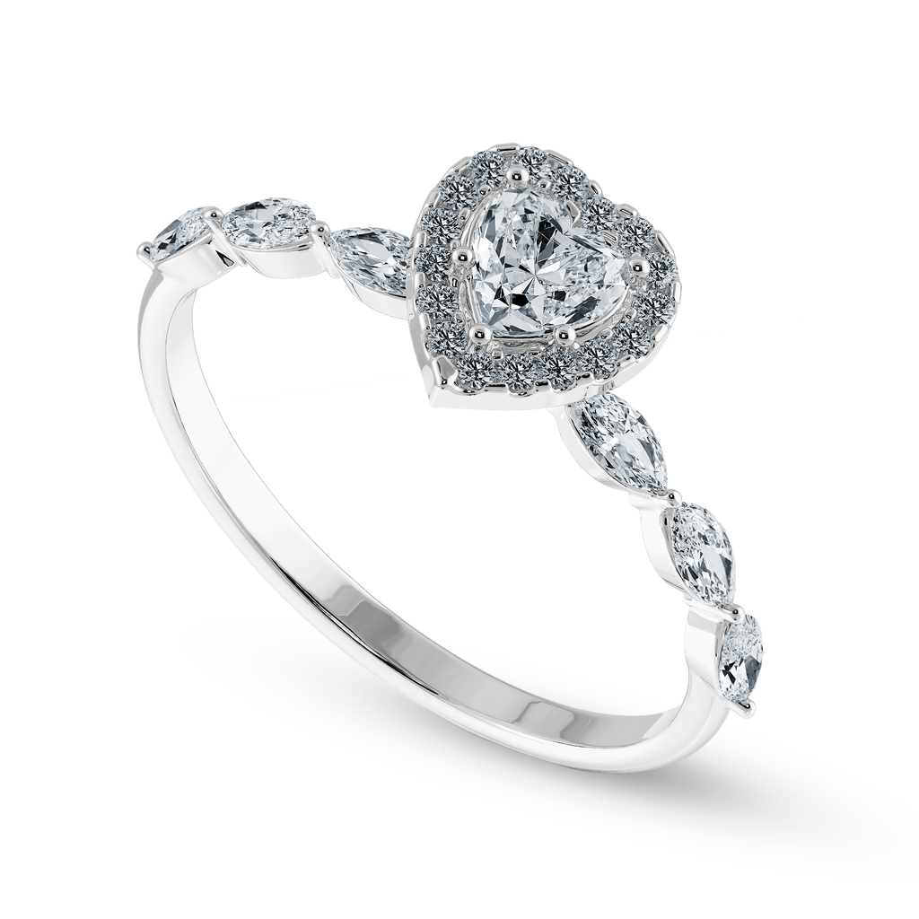 Jewelove™ Rings I VS / Women's Band only 70-Pointer Heart Cut Solitaire Halo Diamonds with Marquise Cut Diamonds Accents Platinum Ring JL PT 1273-B