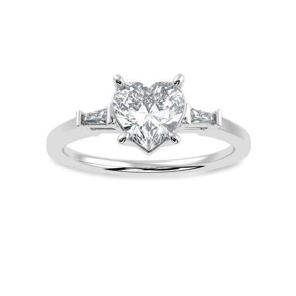 Jewelove™ Rings I VS / Women's Band only 70-Pointer Heart Cut Solitaire with Baguette Diamond Accents Platinum Ring JL PT 1225-B