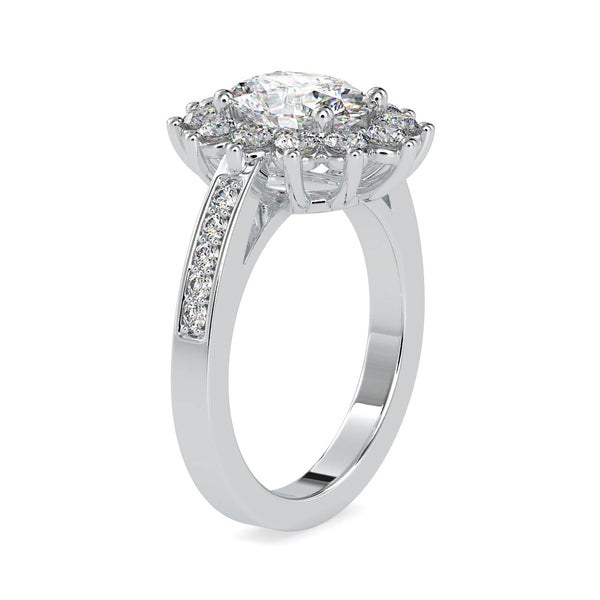 Jewelove™ Rings VS I / Women's Band only 70-Pointer Oval Cut Solitaire Designer Platinum Halo Diamond Shank Ring JL PT 0173-B