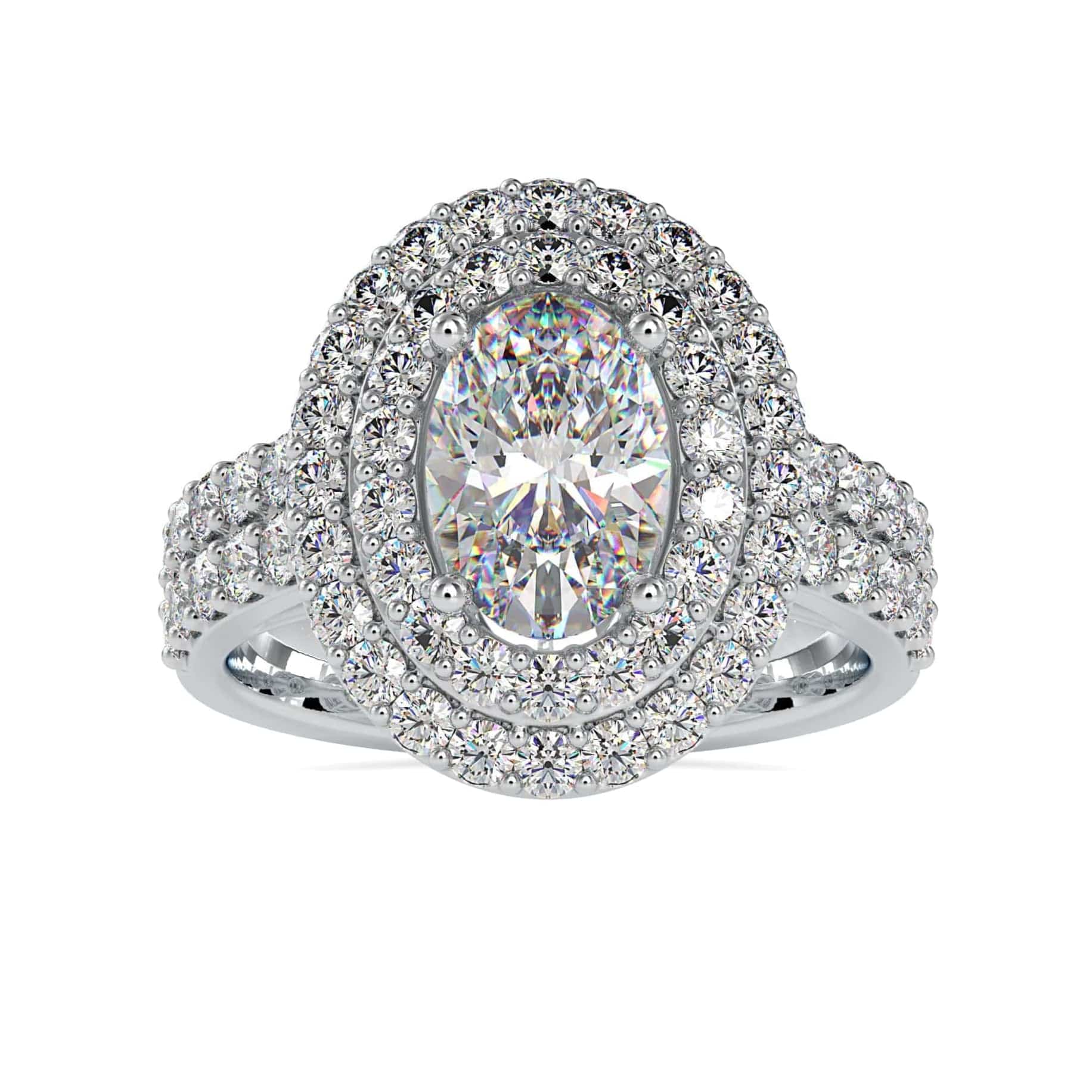 Jewelove™ Rings VS I / Women's Band only 70-Pointer Oval Cut Solitaire Diamond Halo Split Shank Platinum Ring JL PT 0036-B
