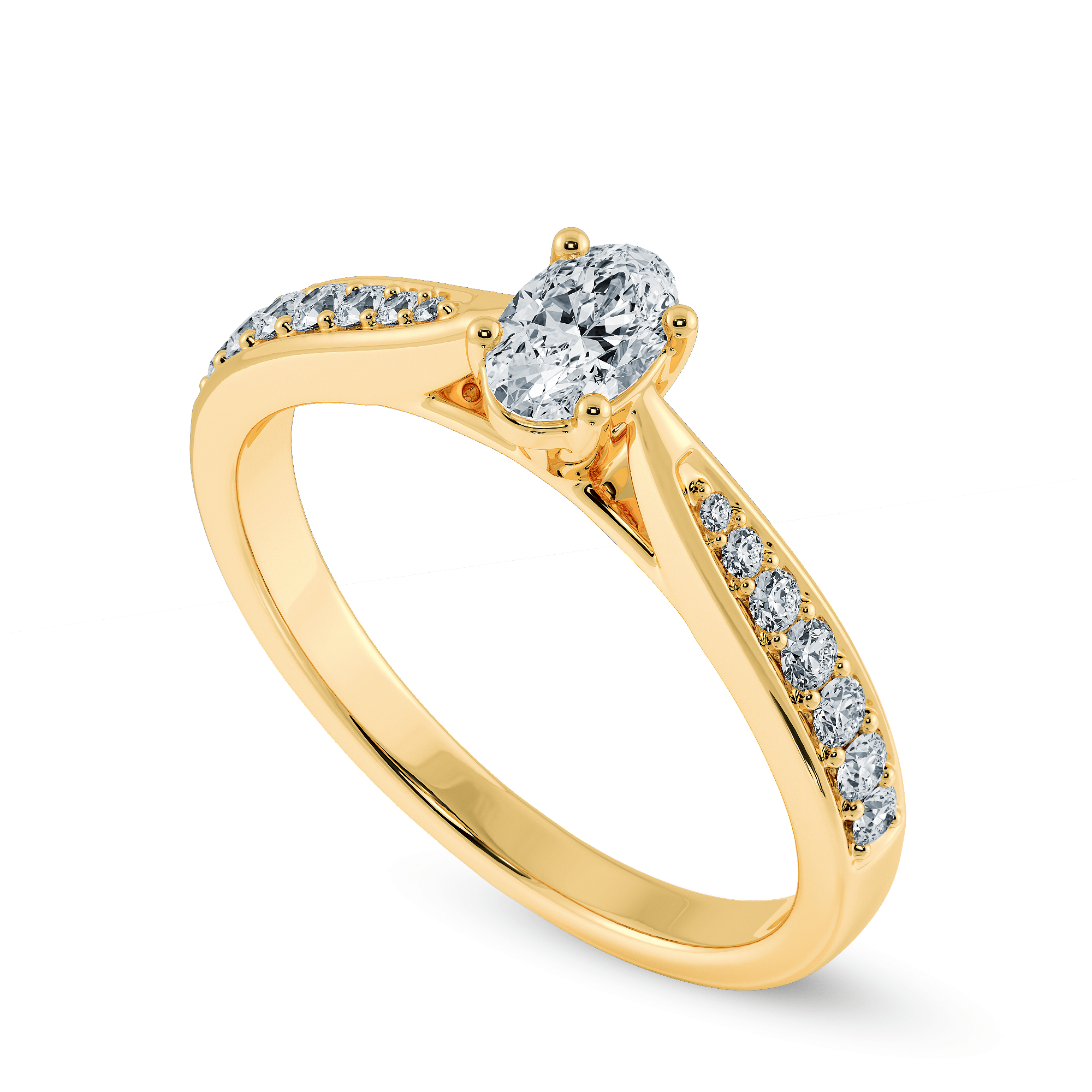 Jewelove™ Rings Women's Band only / VS I 70-Pointer Oval Cut Solitaire Diamond Shank 18K Yellow Gold Ring JL AU 1283Y-B