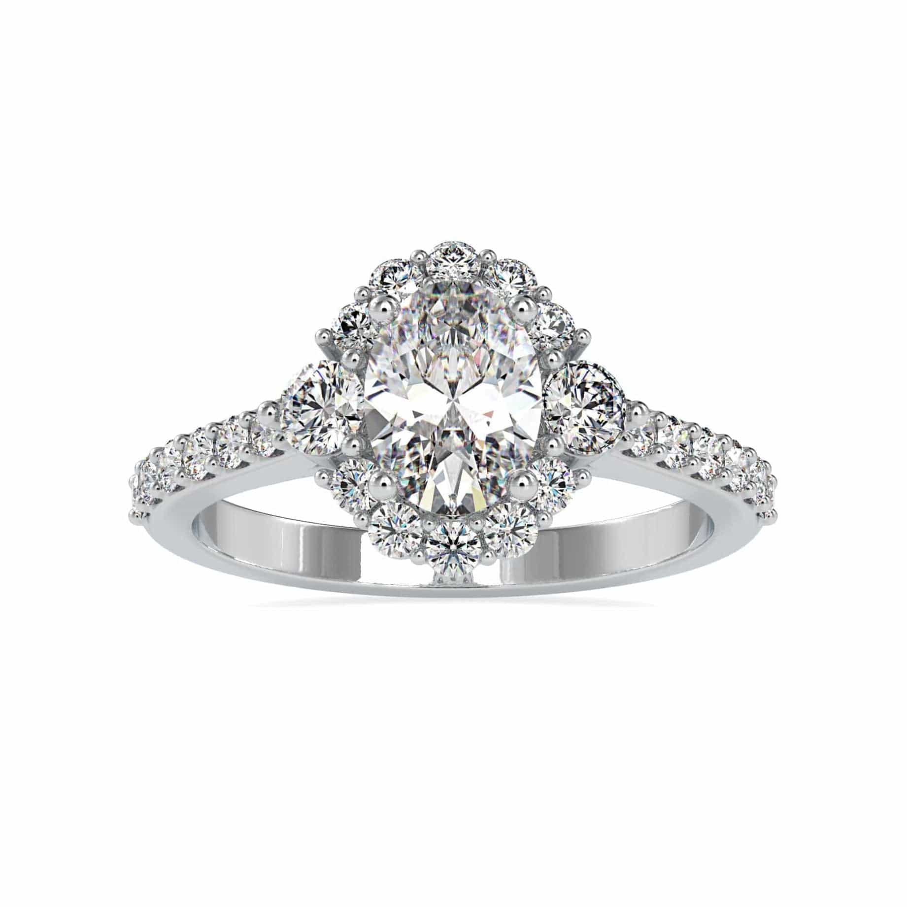 Jewelove™ Rings VS I / Women's Band only 70-Pointer Oval Cut Solitaire Halo Diamond Accents Shank Ring JL PT 0059-B