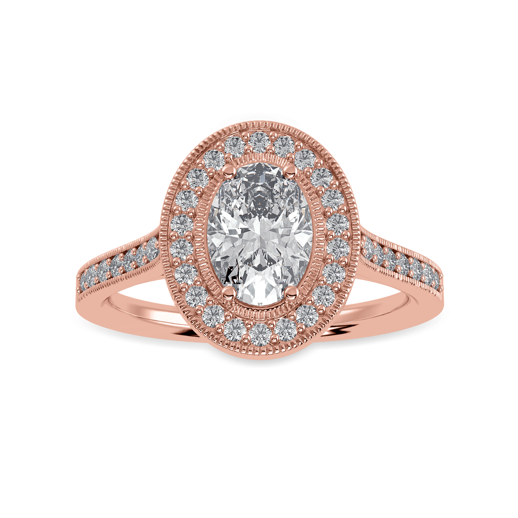 Jewelove™ Rings Women's Band only / VS I 70-Pointer Oval Cut Solitaire Halo Diamond Shank 18K Rose Gold Ring JL AU 1325R-B