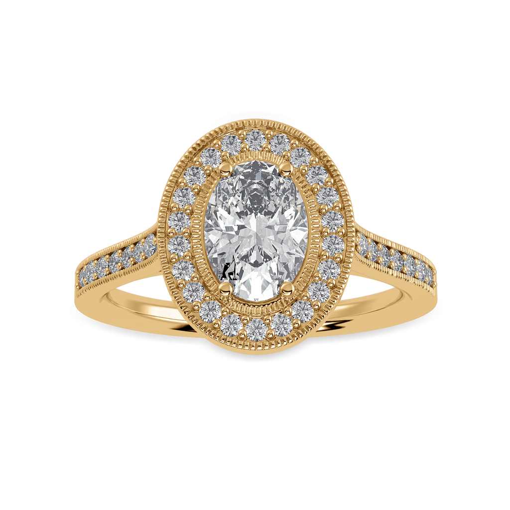 Jewelove™ Rings Women's Band only / VS I 70-Pointer Oval Cut Solitaire Halo Diamond Shank 18K Yellow Gold Ring JL AU 1325Y-B