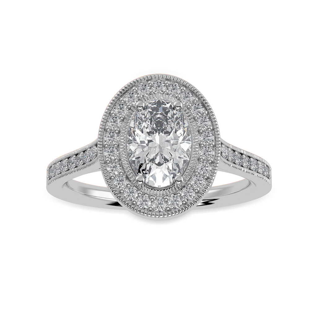 Jewelove™ Rings I VS / Women's Band only 70-Pointer Oval Cut Solitaire Halo Diamond Shank Platinum Ring JL PT 1325-B
