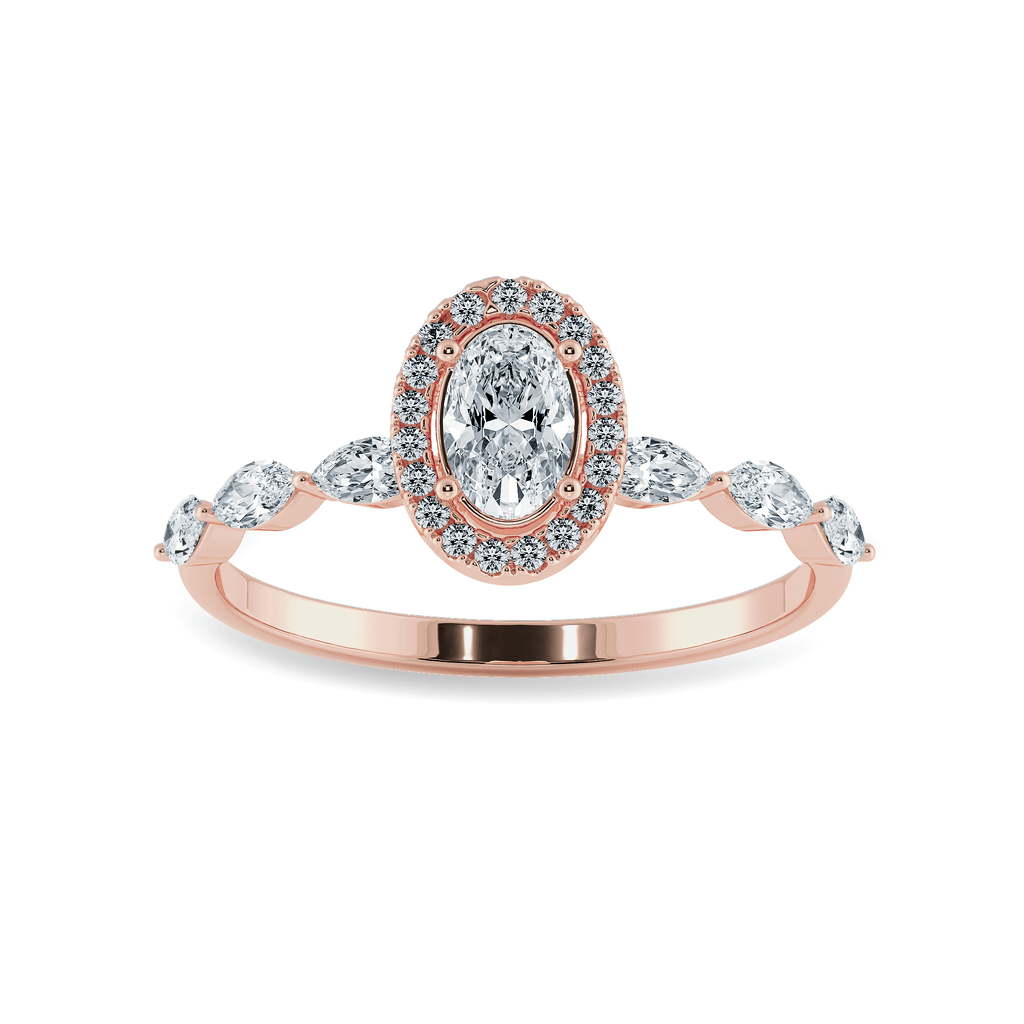 Jewelove™ Rings VS I 70-Pointer Oval Cut Solitaire Halo Diamonds with Marquise Cut Accents 18K Rose Gold Ring JL AU 1275R-B
