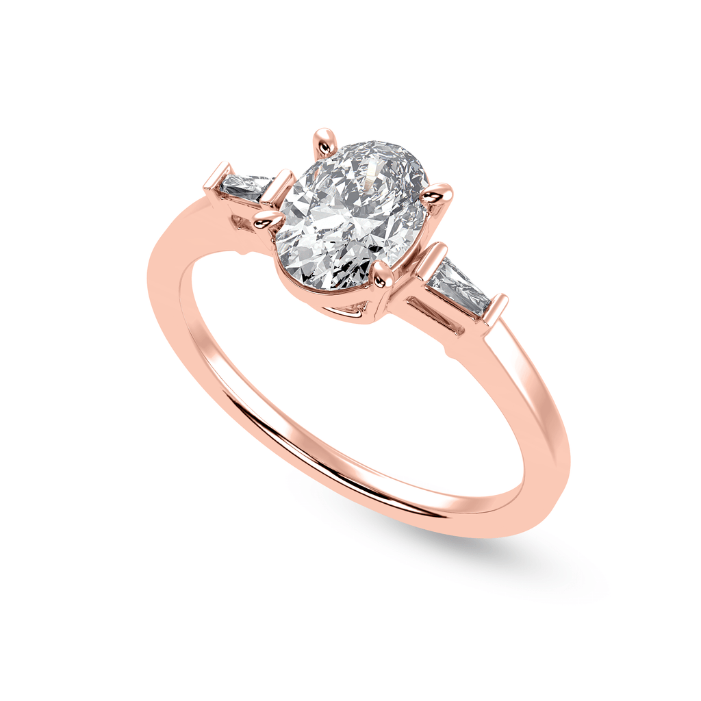Jewelove™ Rings Women's Band only / VS J 70-Pointer Oval Cut Solitaire with Baguette Diamond Accents 18K Rose Gold Ring JL AU 1226R-B