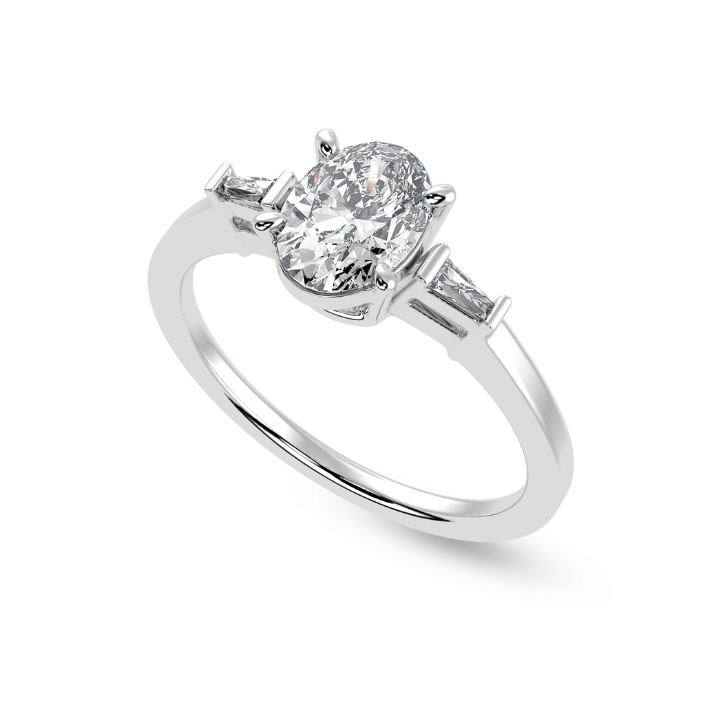 Jewelove™ Rings I VS / Women's Band only 70-Pointer Oval Cut Solitaire with Baguette Diamond Accents Platinum Ring JL PT 1226-B