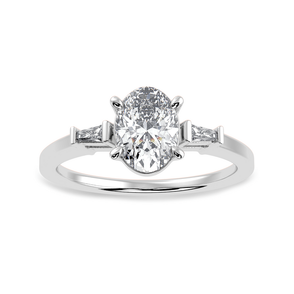 Jewelove™ Rings I VS / Women's Band only 70-Pointer Oval Cut Solitaire with Baguette Diamond Accents Platinum Ring JL PT 1226-B