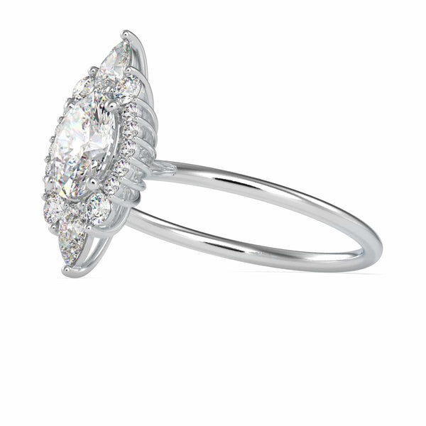 Jewelove™ Rings VS I / Women's Band only 70-Pointer Oval Cut Solitaire with Pear & Brilliant Round Cut Diamond Designer Platinum Ring JL PT 0665-B