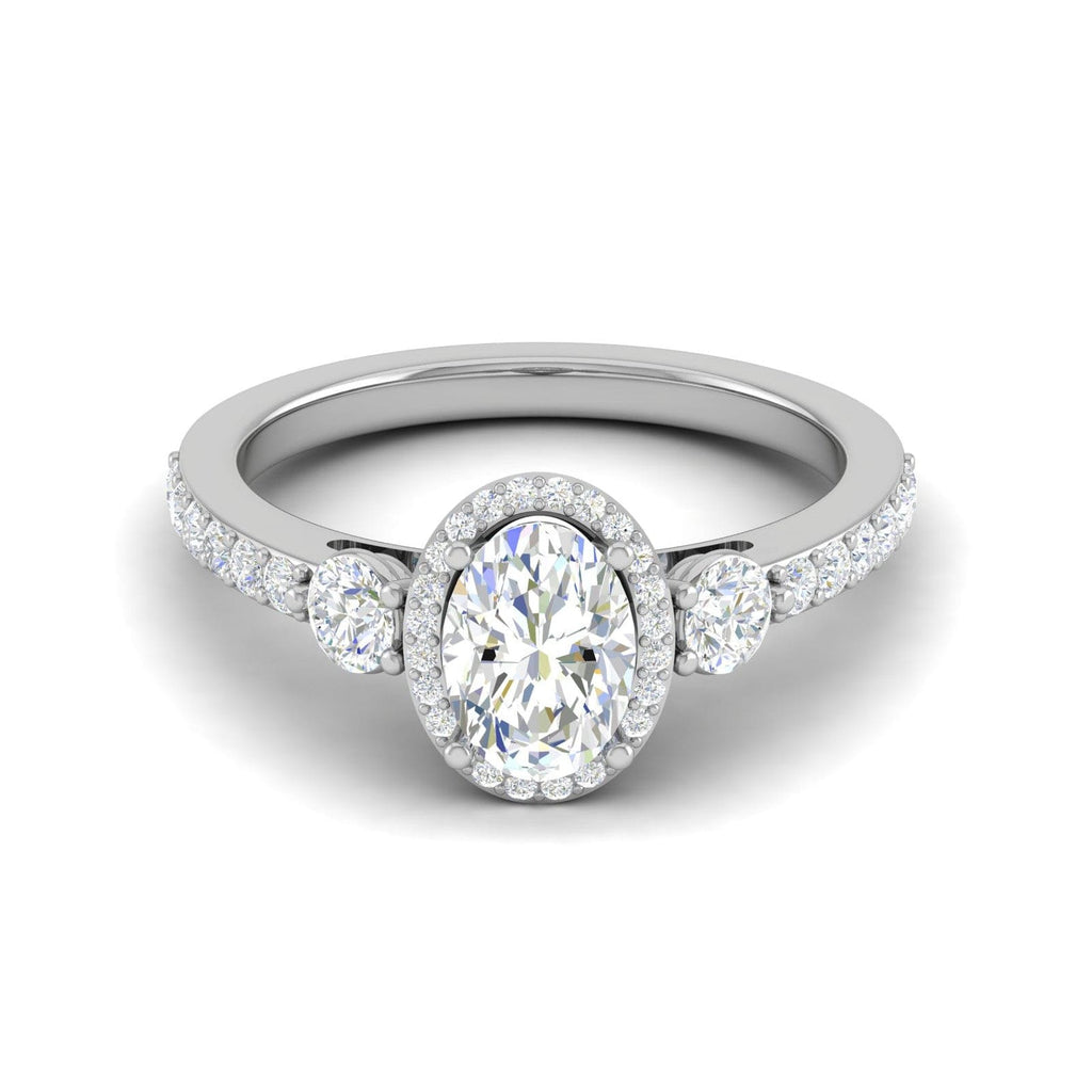 Jewelove™ Rings I VS / Women's Band only 70-Pointer Oval Shape Solitaire Halo Diamond Accents Platinum Ring JL PT IM1702-B