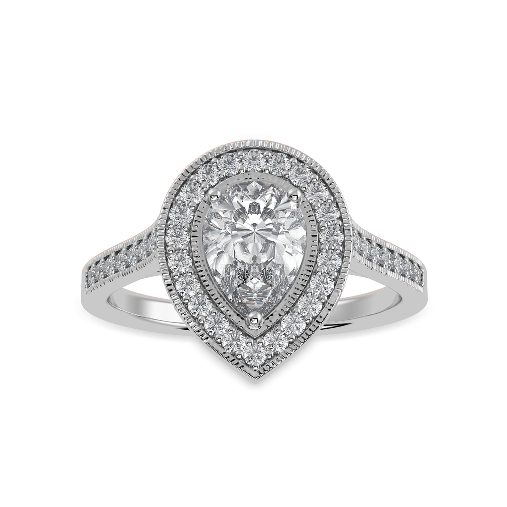 Jewelove™ Rings I VS / Women's Band only 70-Pointer Pear Cut Solitaire Halo Diamond Shank Platinum Ring JL PT 1327-B