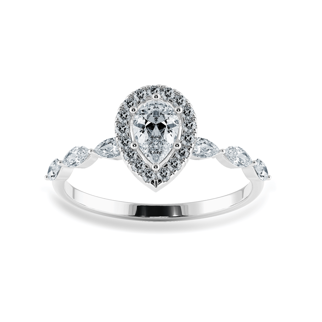 Jewelove™ Rings I VS / Women's Band only 70-Pointer Pear Cut Solitaire Halo Diamonds with Marquise Diamonds Accents  Platinum Ring JL PT 1276-B