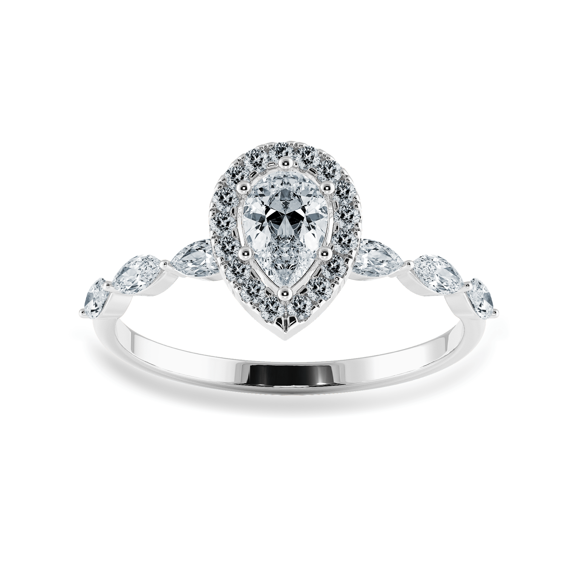 Jewelove™ Rings I VS / Women's Band only 70-Pointer Pear Cut Solitaire Halo Diamonds with Marquise Diamonds Accents  Platinum Ring JL PT 1276-B
