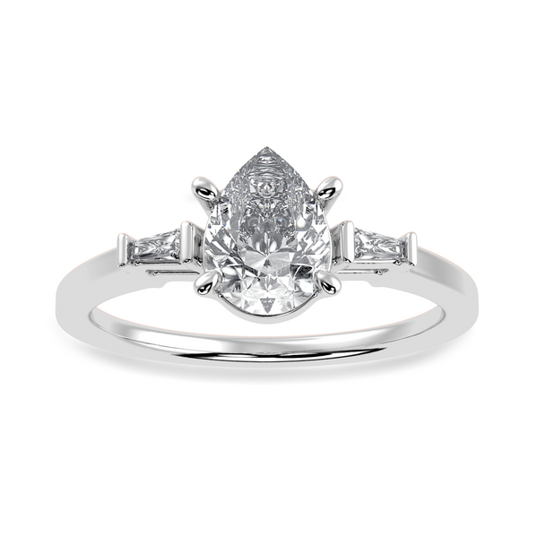 Jewelove™ Rings I VS / Women's Band only 70-Pointer Pear Cut Solitaire with Baguette Diamond Accents Platinum Ring JL PT 1227-B