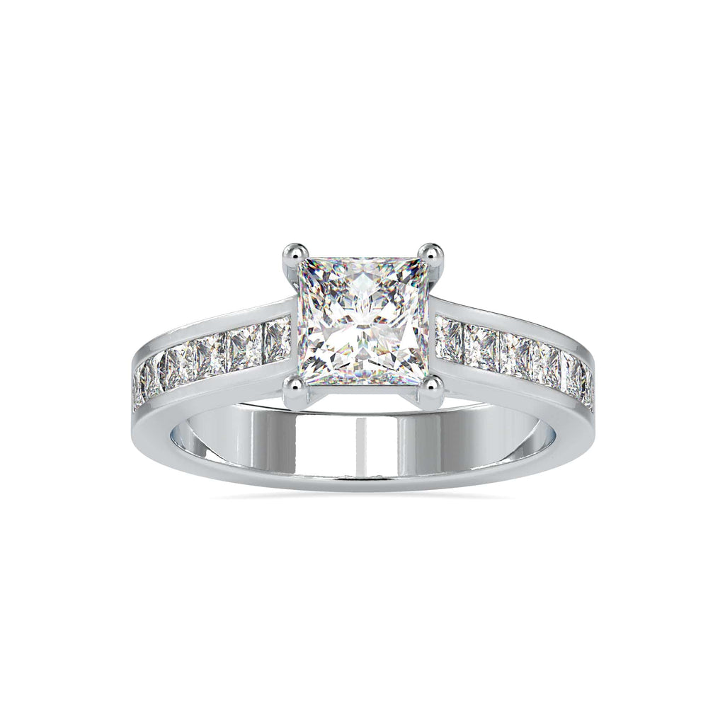Jewelove™ Rings VS I / Women's Band only 70-Pointer Princess Cut Diamond Solitaire Platinum Diamond Shank Ring JL PT 0057-B
