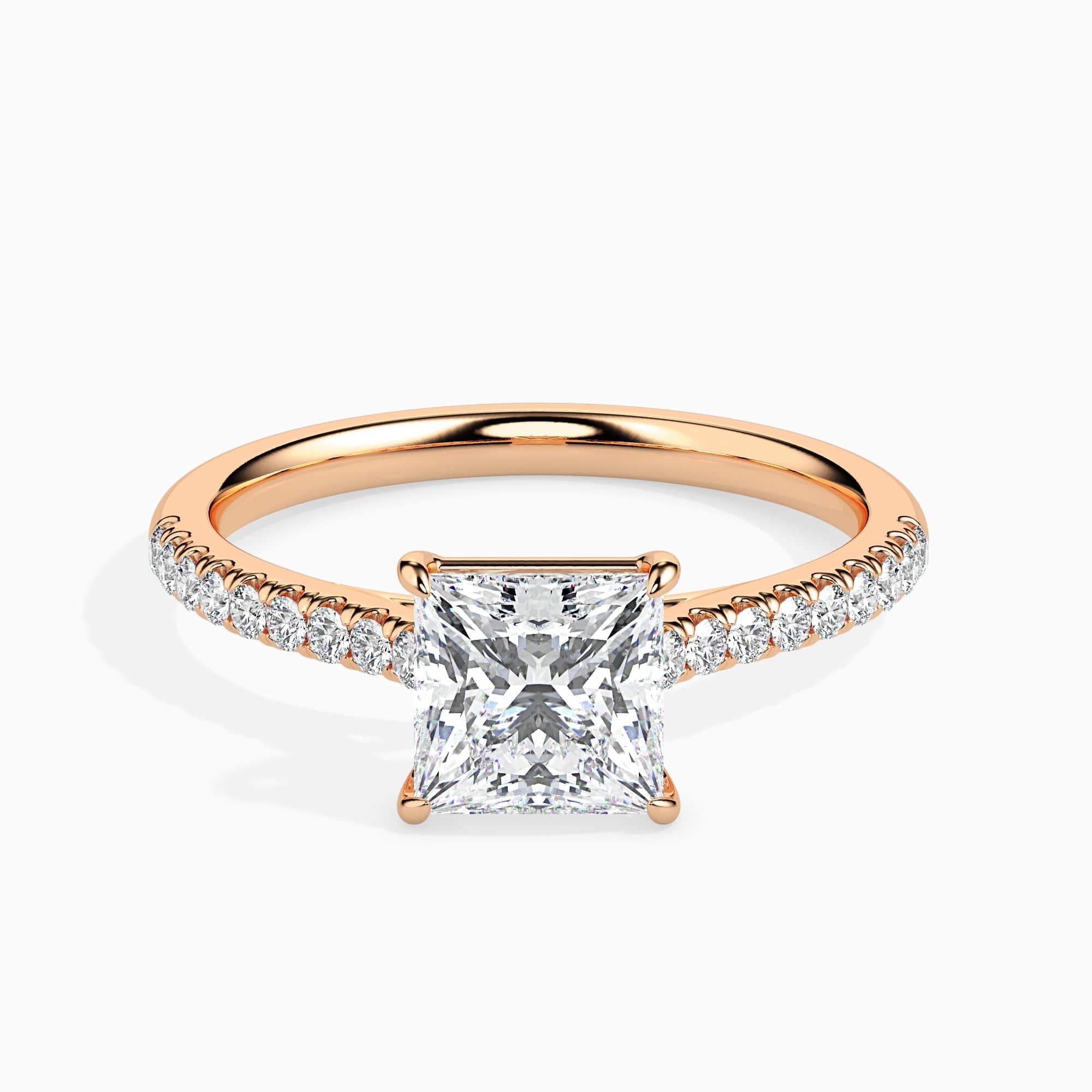 70-Pointer Princess Cut Solitaire Diamond Shank 18K Rose Gold Ring JL AU  19012R-B