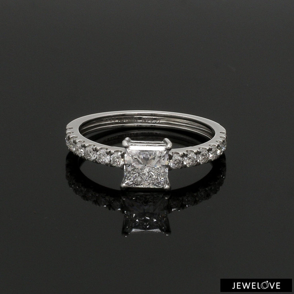 Jewelove™ Rings I VS / Women's Band only 70-Pointer Princess Cut Solitaire Diamond Shank Platinum Ring JL PT 1313-B
