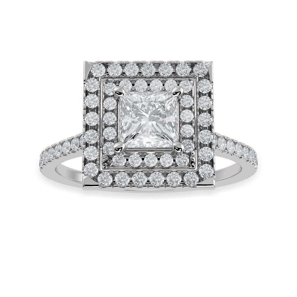 Jewelove™ Rings I VS / Women's Band only 70-Pointer Princess Cut Solitaire Double Halo Diamond Shank Platinum Ring JL PT 1300-B