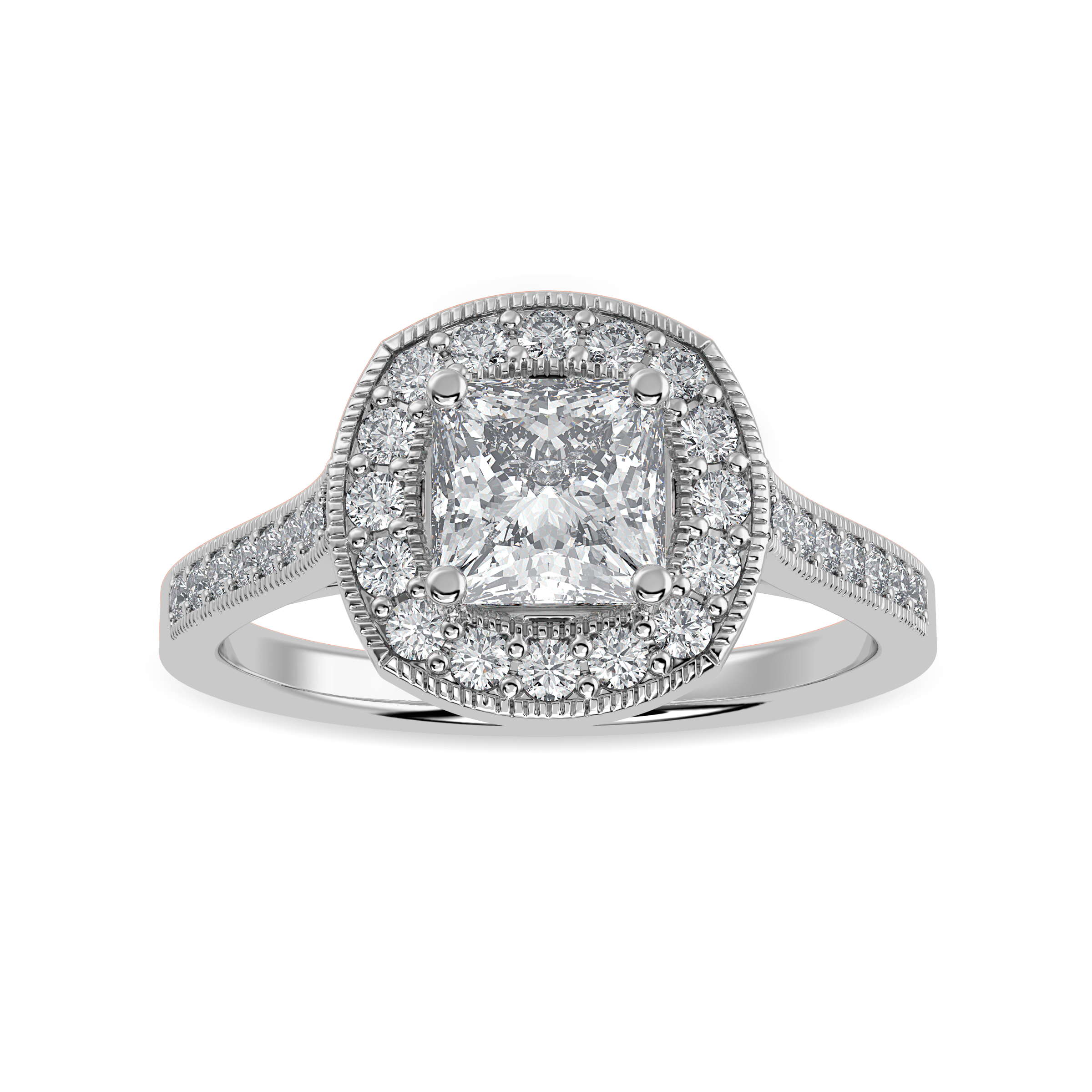 Kite Set Halo Princess diamond Engagement Ring In 14K White Gold |  Fascinating Diamonds