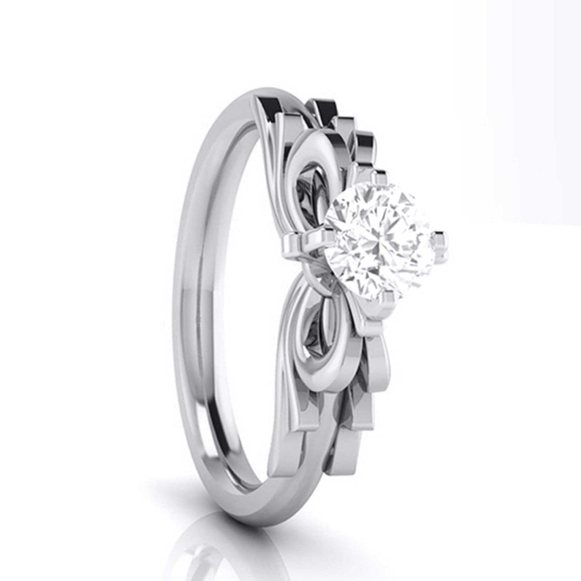 Jewelove™ Rings J VS / Women's Band only 70-Pointer Solitaire Designer Bow Platinum Ring JL PT G 108-B