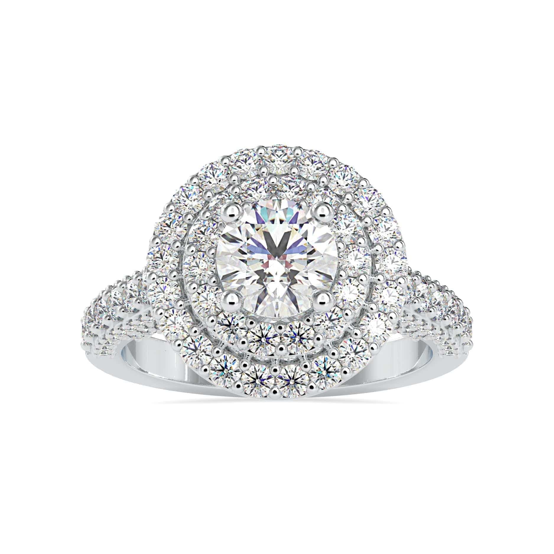 Jewelove™ Rings VS J / Women's Band only 70-Pointer Solitaire Double Halo Diamond Shank Platinum Ring JL PT 0122-B
