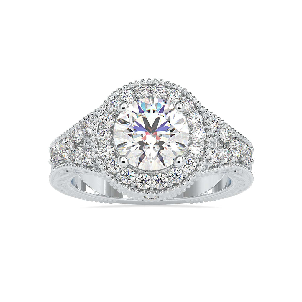 Jewelove™ Rings VS J / Women's Band only 70-Pointer Solitaire Halo Diamond Accents Platinum Ring JL PT 0113