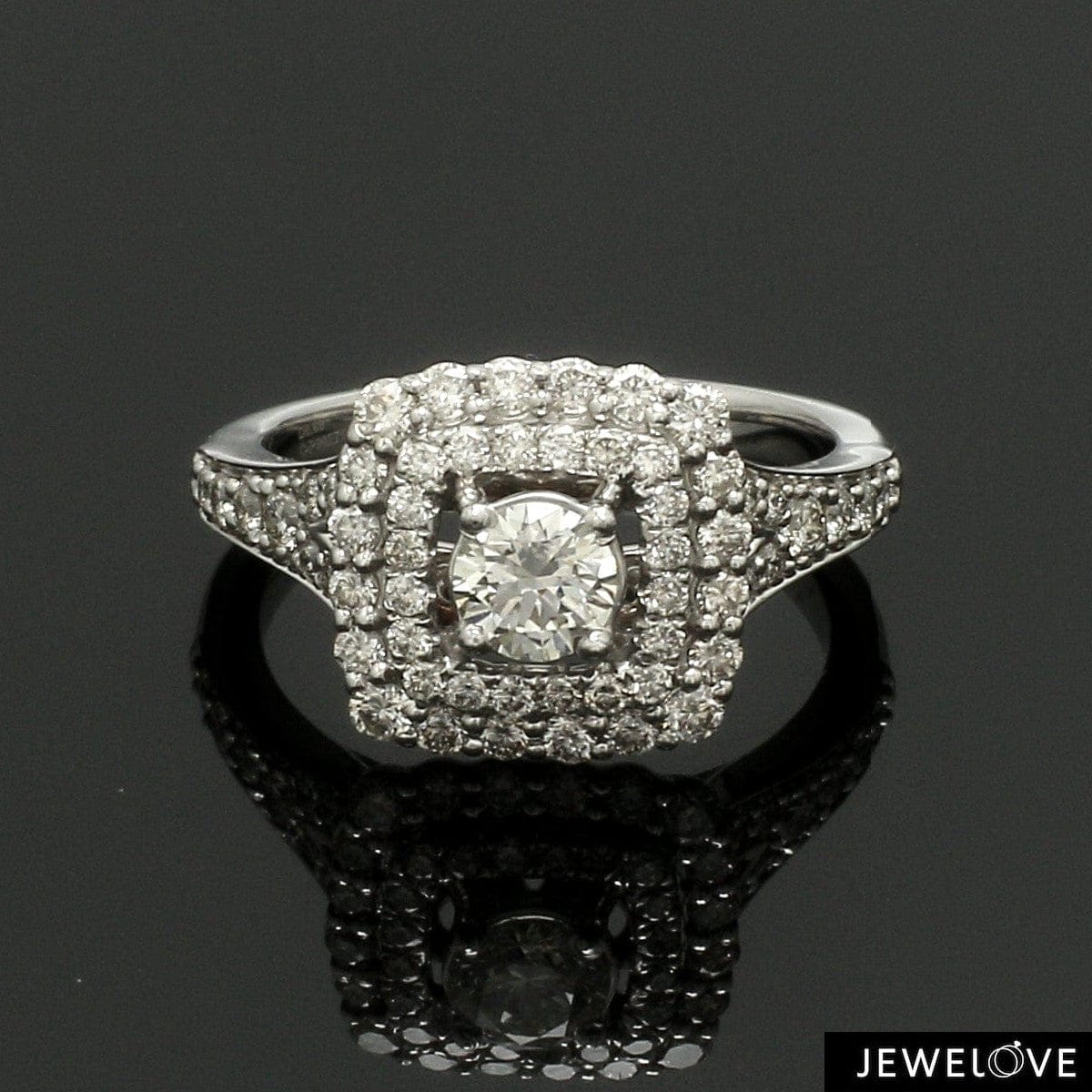 Jewelove™ Rings Women's Band only 70-Pointer Solitaire Platinum Double Halo Diamond Spilt Shank Ring JL PT 0015-B