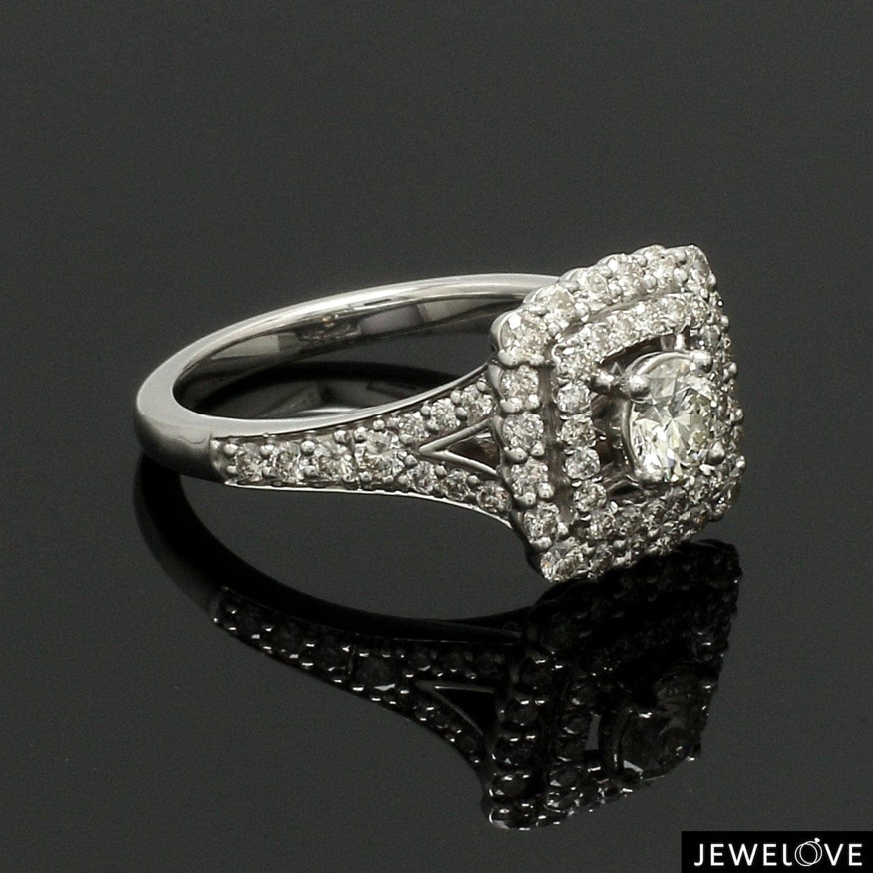 Jewelove™ Rings Women's Band only 70-Pointer Solitaire Platinum Double Halo Diamond Spilt Shank Ring JL PT 0015-B