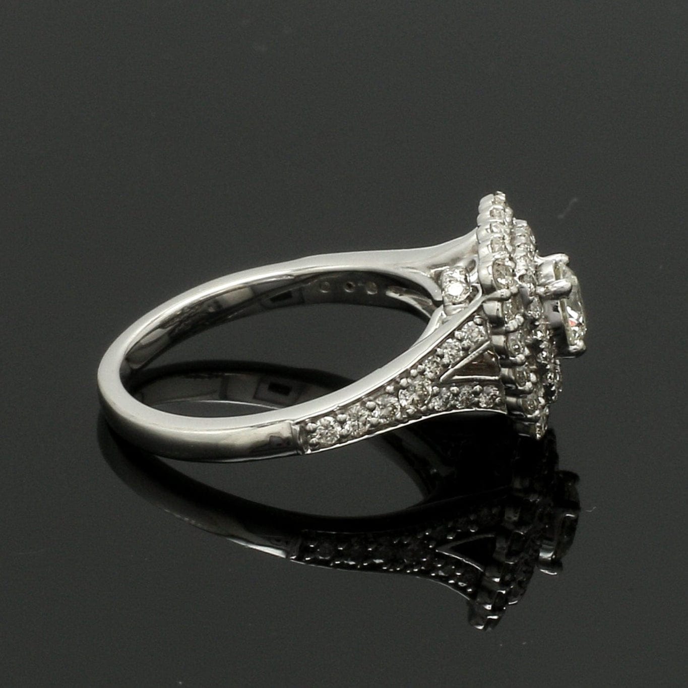 Jewelove™ Rings Women's Band only 70-Pointer Solitaire Platinum Double Halo Diamond Spilt Shank Ring JL PT 0015-B