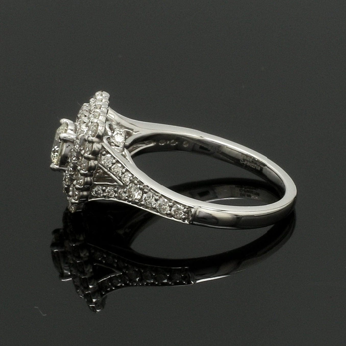 Jewelove™ Rings Women's Band only 70-Pointer Solitaire Platinum Double Halo Diamond Spilt Shank Ring JL PT 0015-B