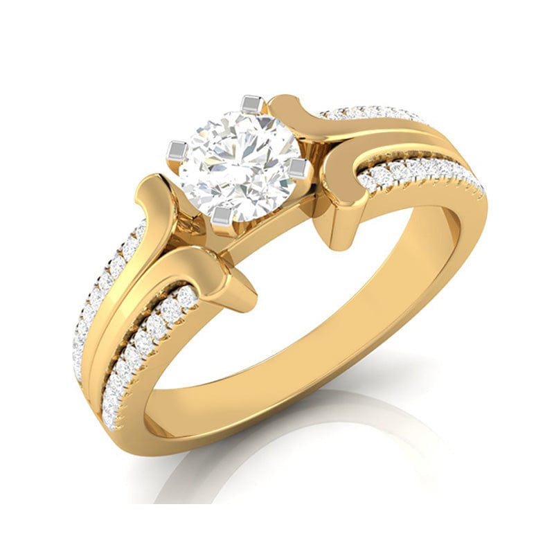 Jewelove™ Rings Women's Band only / VS J 70-Pointer Solitaire with 2-Row Diamond Shank 18K Yellow Gold Ring JL AU G 116Y-B