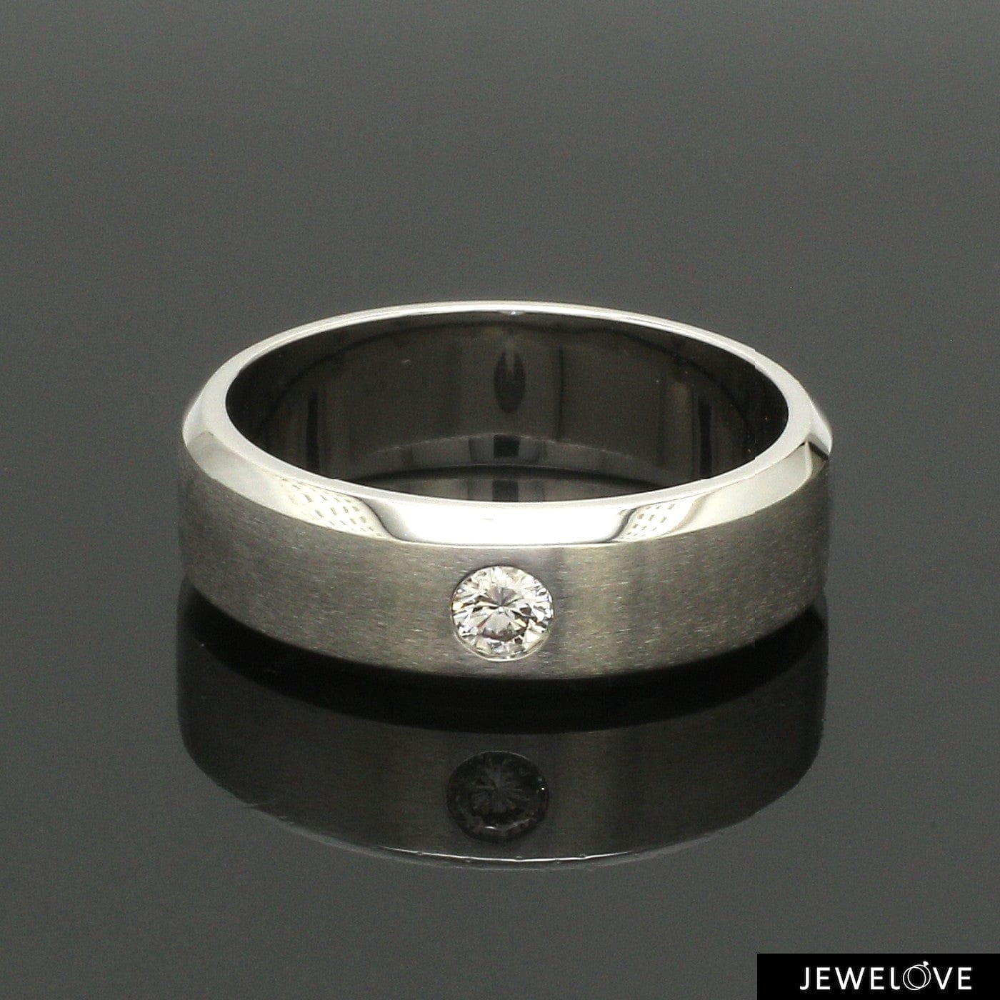 Jewelove™ Rings 7mm Designer Single Diamond Platinum Band for Men JL PT 475