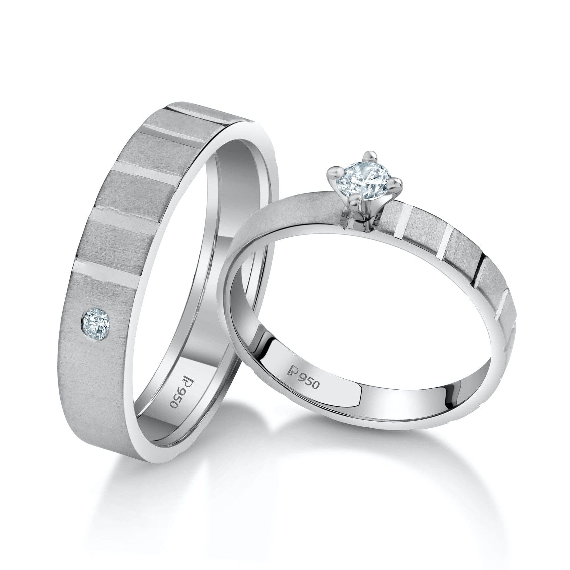 A Mighty Match Matte Finish Platinum Couple Rings with Single